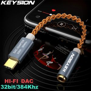 Versterker Keysion Hifi DAC -oortelefoonversterker USB Type C tot 3,5 mm Hoofdtelefoonaansluiting Audioadapter 32bit 384kHz Digitale decoder aux converter
