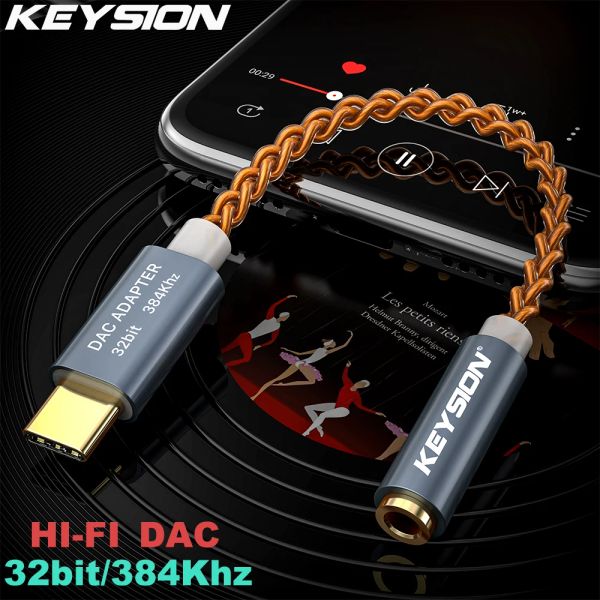 Keysion Amplifier Hifi Aurel de auriculares DAC USB Tipo C a 3.5 mm Jack de auriculares Adaptador de audio 32bit 384KHz Converter Aux Aux Converter