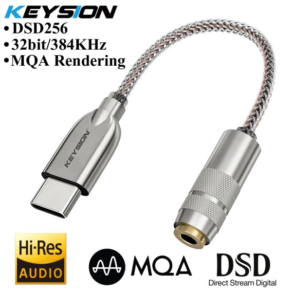Keysion de amplificador TypeC a 3.5 mm DSD256 Audio MQA Auriculares Amplificador ES9281 32bit 384kHz Hifi USB C DAC Adaptador para iPhone 15 Android