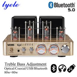 Amplificateur Lyele Audio 6f1 Amplificateur de tube à vide amplificateur Bluetooth 5.0 VU MEDER 80W * 2 Player USB MP3 OPTICE COAXIAL ENTY AMP