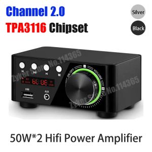 Amplificateur mini audio hifi bluetooth 5.0 Classe d'alimentation D amplificateur 2.0 canal TPA3116 AMP numérique 50W * 2 Home Car Marine Audio USB / AUX IN