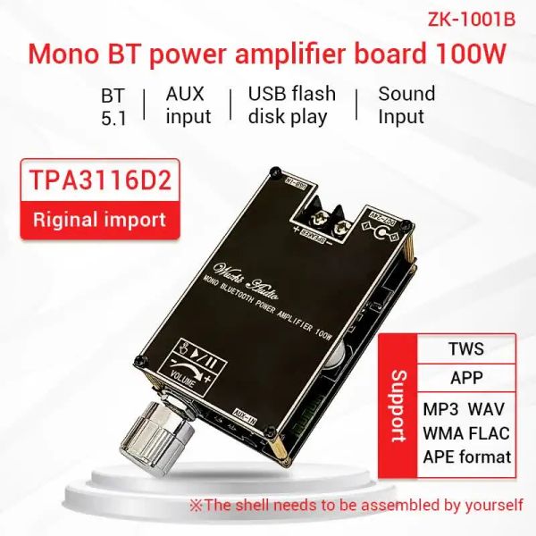 Amplificateur Mono 100W TWS TPA3116D2 Bluetooth 5.1 Module de carte d'amplificateur audio DC724V AMP POWER TPA3116 USB MP3 / WMA / WAV / FLAC / APE