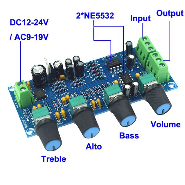 Amplificateur NE5532 Tone Préamplificateur Carte audio Égaliseur de préampli Contrôle pré-amplificateur DC1224V / AC919V