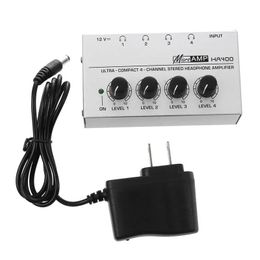 Versterker Nieuwste HA400 4-kanaals ultracompacte hoofdtelefoon Audio Stereoversterker Microamp-versterker EU-adapter