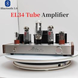 Amplificateur Oldchen EL34 Amplificateur de tube à vide Classe A Hifi Sound Amplificateur High Power 10W Home Theatre Bluetooth 5.0 Power Amp