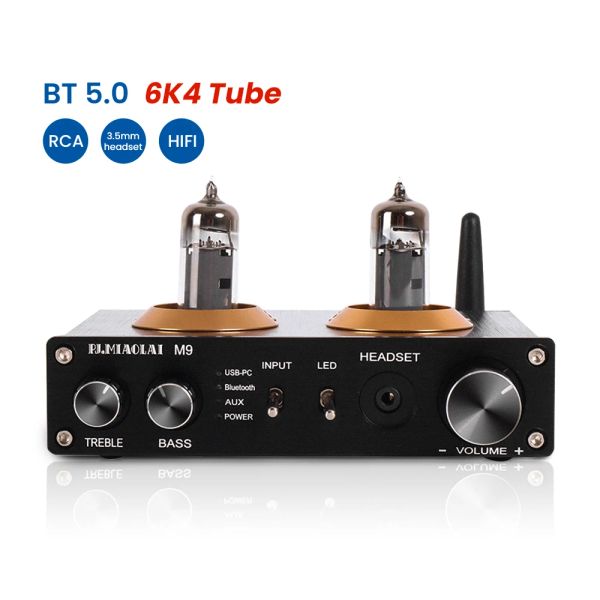 Amplificateur PJ.Miaolai Hifi M9 BT 5.0 Préamplificateur audio 6K4 Tube RCA USBPC Aux Treble et Bass Ajustement pour le système de théâtre Home