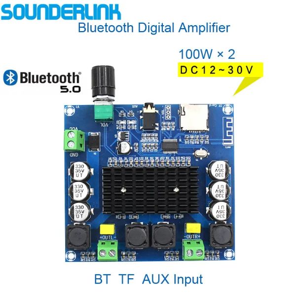 Amplificateur SounnerLink XHA105 Bluetooth 5.0 Amplificateur numérique TDA7498 Board 2x100w module d'ampli audio stéréo TF Carte AUX CAR HIFI