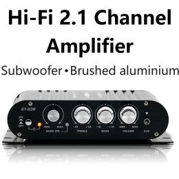 Amplificateur ST838 HIFI Amplificateur 2.1 canal car mp3 mini ampli Aux entrée haute et basse ajustement de basse Super basse 20wx2 + 40W Black Silver