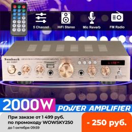 Amplificateur Sunbuck 2000w 50 / 60Hz HIFI Digital Audio Power Power Amplificateur 5 canal Prise en charge 2 microphone AUX entrée AV338st