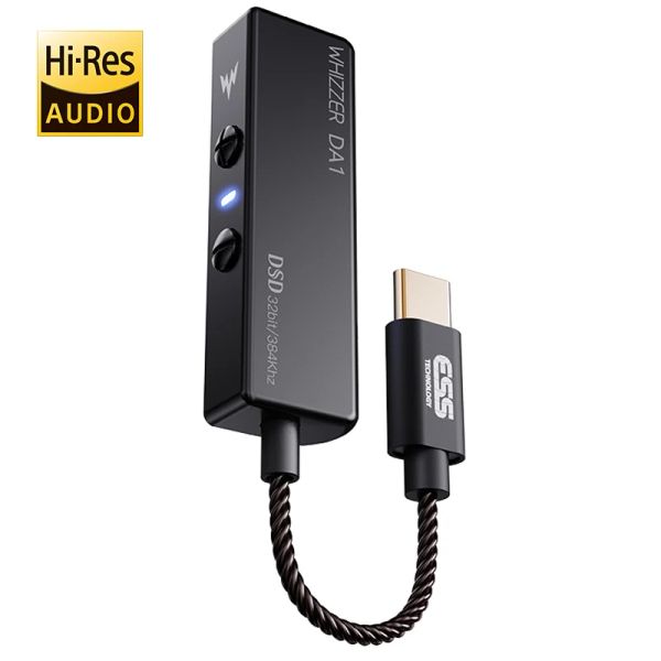 Amplificador Whizzer DA1 Portable DAC USB C Amplificador, Mini USB C Dongle con control de volumen de micrófono para auriculares auriculares Smart Whones