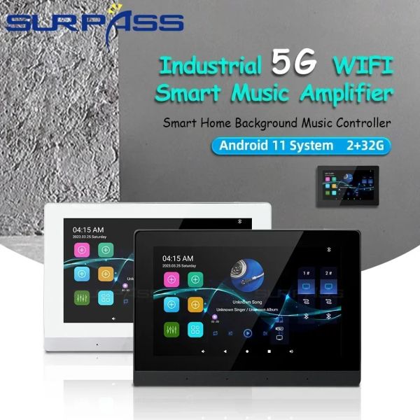 Amplificateur WiFi en mur Amplificateur 7 '' Bluetooth tactile Screen Android 11 Panneau mural 8x30w Système de son stéréo