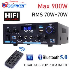 Amplificateur Woopker Amplificateur AK55 900W Max 2.0 Channel Noté 70W + 70W Bluetooth Audio HiFi Ample de musique Karaoke Poutenir 110V 220V 12V