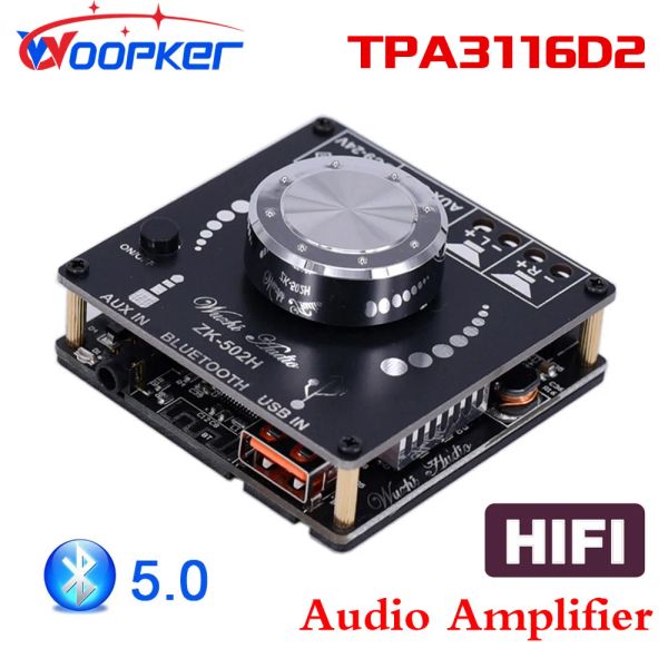 Amplificador Woopker Bluetooth 5.0 TPA3116d2 Audio digital Amplificador Amplificador Estereo 50WX2 10W100W HIFI CLASE D USB Música Amp Junta 502H 502M