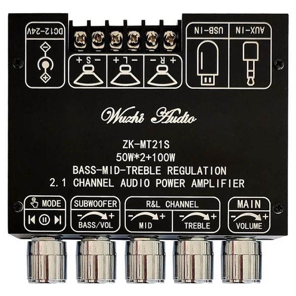 Amplificateur ZKMT21S 2x50W + 100W 2.1 canal de canal Digital Power Amplificateur Board AUX 12V 24V Audio stéréo Bluetooth 5.1 BASS