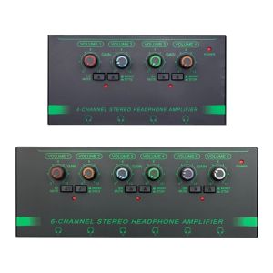 Versterkers 4/6 kanaal stereo hoofdtelefoonversterker 4 x3,5 mm, 4x 6,35 mm poortuitgang metaal stereo audioversterker meerdere uitvoer hot sale nieuw