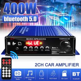 Versterkers 400W Mini 2 -kanaals digitale versterker Bluetooth 5.0 Receiver USB Music Player Stereo Home Car Marine Audio -versterkers Aux FM