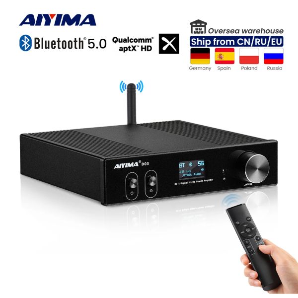 Amplificateurs Aiyima APTX Amplificateur Bluetooth Amplificateur HIFI SATÉO Amplificador 150wx2 Amplificateurs de subwoofer USB DAC OLED AMP DIY 2.1 Home Theatre