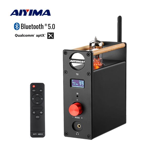 Amplificadores Aiyima Audio T8 Tubo de vacío Amplificador Bluetooth Preamplificador Auriculares Amplificador Hifi Bluetooth Preamp decodificador DAC USB óptica