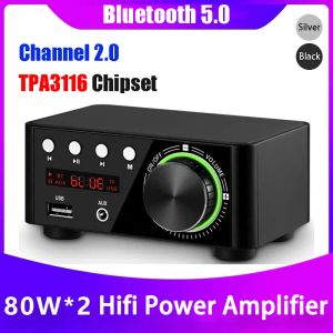 Versterkers Bluetooth Hifi Power -versterker 50WX2 TPA3116 KANAAL 2.0 BT 5.0 Amp Home Car Digital Audio -versterkers USB Udisk TF Muziekspeler