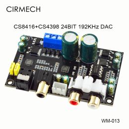 Amplificadores Cirmech óptico Audio decodificador de audio coaxial CS8416 CS4398 CHIP 24BIT192KHz SPDIF Fibra óptica Coaxial DAC Decode Board para amplificador