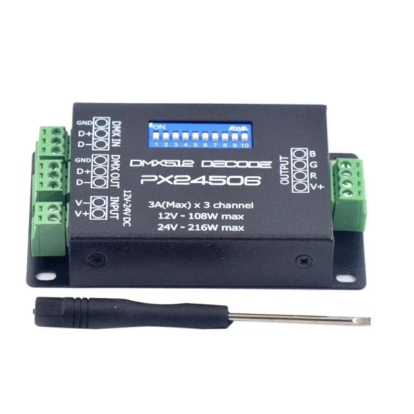 Amplificateurs DC12V 24V PX24506 DMX 512 Contrôleur d'amplificateur de pilote de décodeur pour la lumière de la bande LED RVB