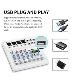 Versterkers E6 7-kanaals mixer Draagbare mini-audiomixer 88 digitale effecten Geluidskaarten Mixers in professionele USB-mixer Audio-interface