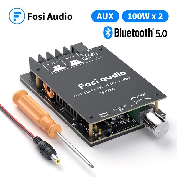 Amplificateurs FOSI Audio Bluetooth 5.0 TPA3116D2 Board d'amplificateur d'alimentation numérique 100W X2 HIFI STEREO AUX AUDIO SUBWOOFER Amplificateur Module