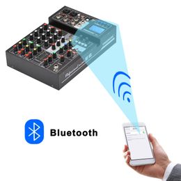 Versterkers Gratis E6 6 Kanaals Bluetooth 24 Dsp Effect Usb Computer Record Karaoke Party Studio Smart Phone Live-uitzending audio Mixer