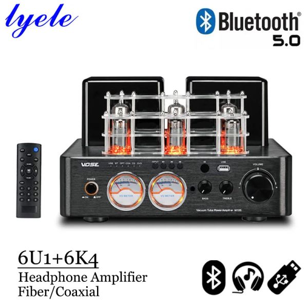 Amplificadores Lyele Audio 6K4 Tubo de vacío Amplificador Alta potencia 120W*2 Amplificador de auriculares Vu Medidor USB Remoto Control remoto Bluetooth 5.0