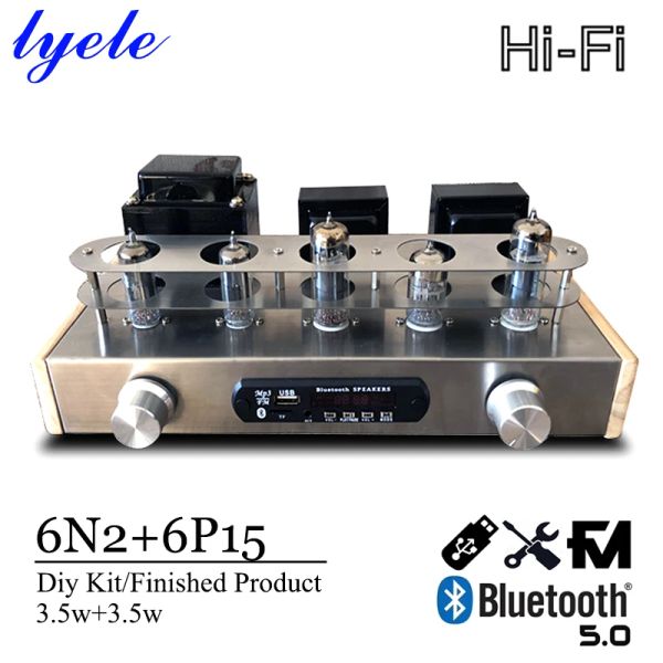 Amplificadores Lyele Audio 6N2 6P15 Tubo de vacío Amplificador Kit de bricolaje HIFI Clase A Audio Vu Medidor Bluetooth 5.0 USB Player 3.5W*2 FM AMP