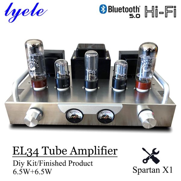 Amplificateurs Lyele Audio EL34 Amplificateur de tube à vide Kit de bricolage Amplificateur audio HIFI Classe A High Power 6.5W * 2 VU METER BLUETOOTH 5.0 AMP TUBE