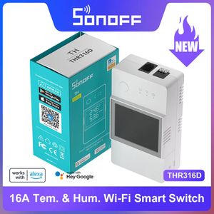 Versterkers Sonoff Th Elite Thr316d 16a WiFi Smart Switch Temperatuurvochtigheid Real Time LCD -monitoringsensor werkt met Alexa Ifttt 231007