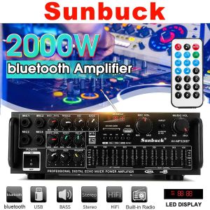 Amplificateurs Sunbuck 2000w 2ch Amplificateur Amplificateur Audio Bluetooth Amplificateur stéréo Amplificateur Hifi Stéréo Stéréo Home Karaoke Car Amp USB / SD Eq 4 micro