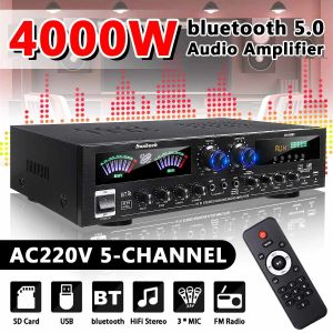 Amplificateurs Sunbuck 4000W 5ch LCD Affichage Home Theatre Amplificateur 12V Bluetooth Home Power Amplificateur Audio STÉRÉO Amplificador FM USB SD 3MIC