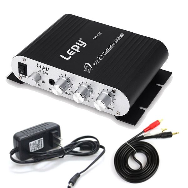 Amplificadores con cable PowerAudio 12V3A Lepy LP-838 MINI Amplificador de potencia digital Hi-Fi para automóvil 2.1CH Subwoofer Estéreo BASS Reproductor de audio 221027