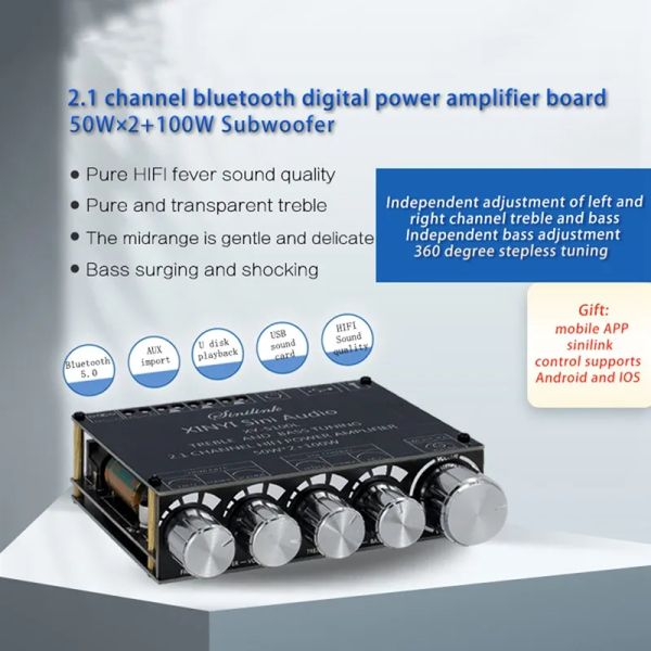 Amplificateurs xinyi sini Audio S100L Bluetooth 5.0 2.1 CH Power Audio Stéréo Subwoofer Amplificateurs Board 50W * 2 + 100W Treble Bass Remarque Amping