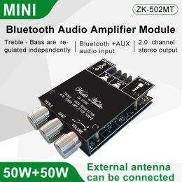 Amplificateurs ZK502MT 2 * 50W Bluetooth 5.0 Subwoofer Amplificateur Board 2.0 Channel High Power Audio STÉRÉO Amplificateur AUX Bass Treble Amp