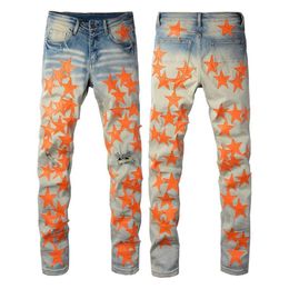 Amri -ontwerper Amrir Purple Brand Ksubi Jeans Paint Amiriri voor heren Jnco Jeans hoger 824 High Street Skinny Star Trendy Jeans High Craft Elastic Slim Fit High Street J