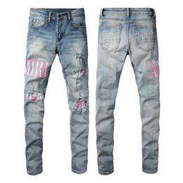 Amri -ontwerper Amrir Purple Brand Ksubi Jeans Paint Amiriri voor heren Jnco jeans hogere high street jeans heren traan patch slanke fit kleine voeten jeans wxw1316