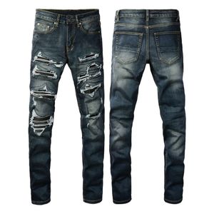 Amri Designer Amrir Purple Brand Ksubi Jeans Paint Amiriri pour hommes JNCO Jeans plus élevé 1320 Jeans à la mode High Street avec patchs en détresse en cuir patch et mince F