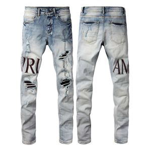 Amri Designer Amrir Purple Brand Ksubi Jeans Paint Amiriri pour hommes JNCO Jeans Higher Street Street Trendy Letter Broidered Jeans High Street Trendy Mens Slim Fit Small Small Fe