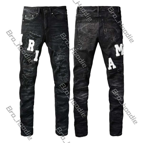 Amri Jeans Amari Jeans Jeans de luxe de luxe Patch Même style que Célébrités Pantalons extensibles pour hommes