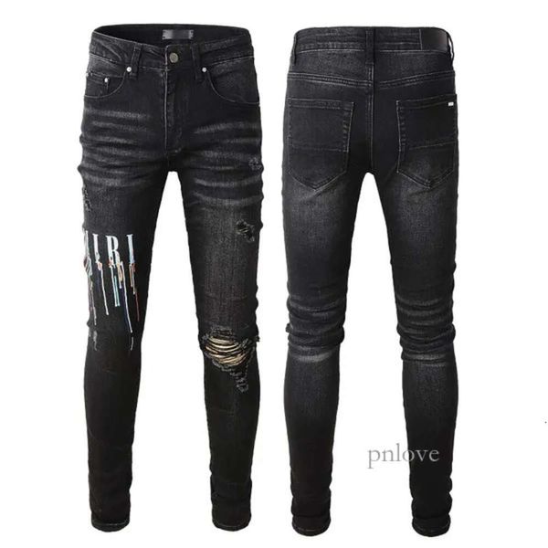 Amri Jeans garçon Jean violet Jeans marque Slim Amri Fit trou déchiré Biker pantalon Skinny pantalon Designer pile hommes Amri Jeans 510