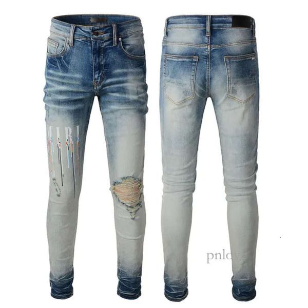 Amri Jeans garçon Jean violet Jeans marque Slim Amri Fit trou déchiré Biker pantalon Skinny pantalon Designer pile hommes Amri Jeans 424