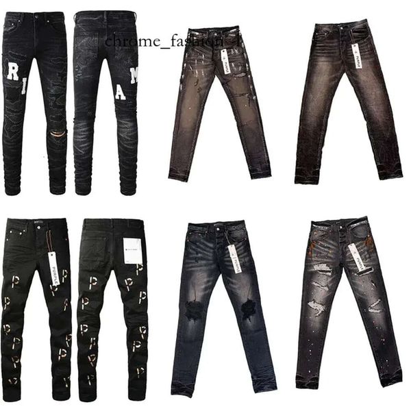 amri jeans Jeans morados Diseñador Puple Jeans Amirs Jeans ajustados para hombre Diseñador de lujo Pantalón de mezclilla Biker desgastado y rasgado amri 766