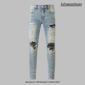 Amrir designer heren jeans paarse jeans ksubi jeans high street gescheurde patch heren dames ami straat hiphop jeans stretch slanke broek echte jeans