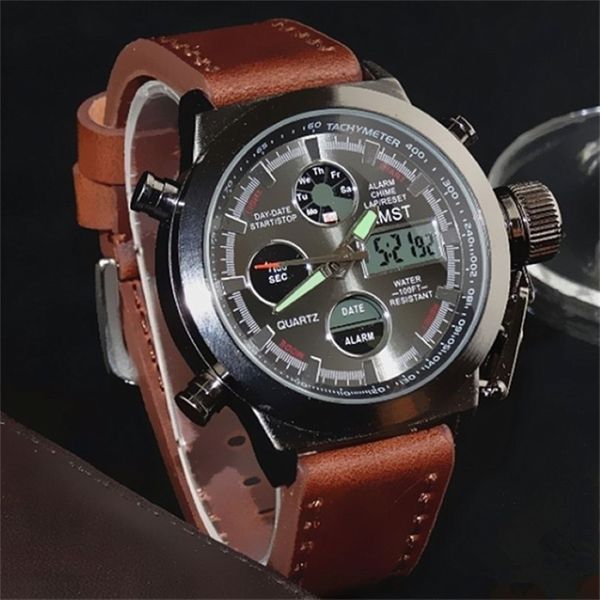 AMST Relojes militares Buceo 50M Correa de cuero de nailon Relojes LED Hombres Marca superior Reloj de cuarzo de lujo reloj hombre Relogio masculino 20298L