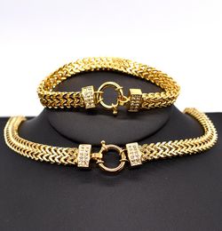 Amumiu 2017 Nieuwe aankomst Men ketting ketting armband sets speciale slot roestvrij staal vrouwen goud kleur sieraden hztz125 j 1905092711975