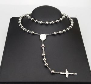 AMUMIU 8 mm Classic Silver Rosary Perles Chaîne religieuse Collier en acier inoxydable catholique religieux HZN0806364514