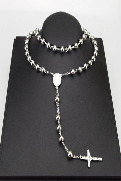 AMUMIU 8 mm Classic Rosary Beads Cadena Catina de acero inoxidable de acero inoxidable Católico HZN0804699441